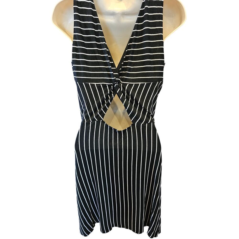 NWT size 2 black white stripes knit open knot back stretch midi summer beach